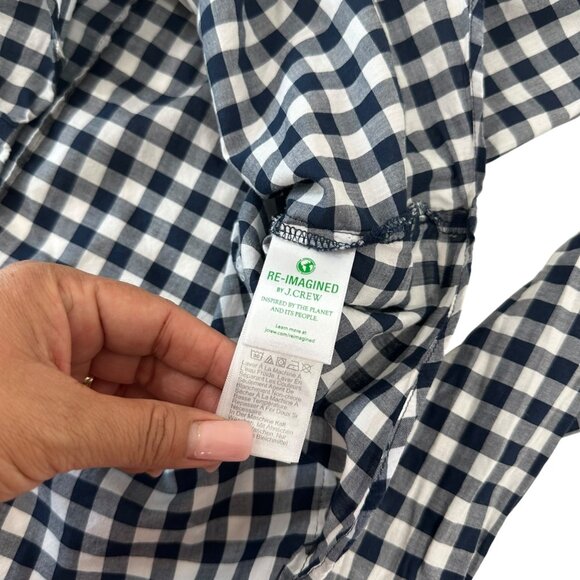 J.Crew Womens Navy & White Gingham Button-Up Shirt SZ MP 100% Cotton Long Sleeve - Picture 4 of 12